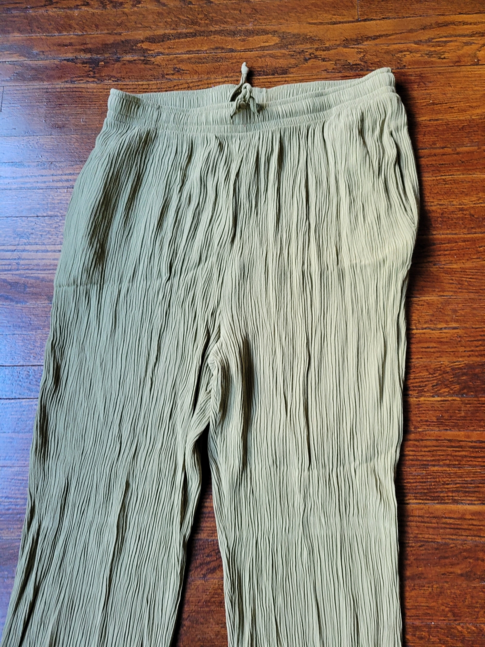 Sag Harbor Women’s Crinkle Straight Leg Pants, Elastic Waist Lime Sz M Boho - Picture 5 of 17